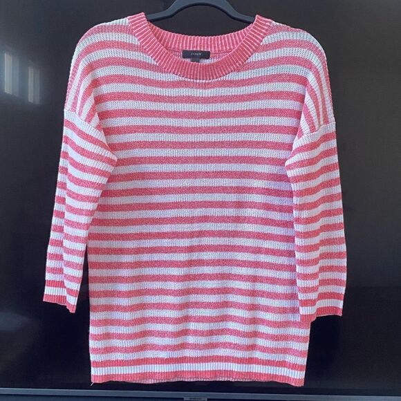 J. CREW Stripe Linen Cotton Blend Textured Dolman Sleeve Knit Top, Size S - Picture 1 of 7